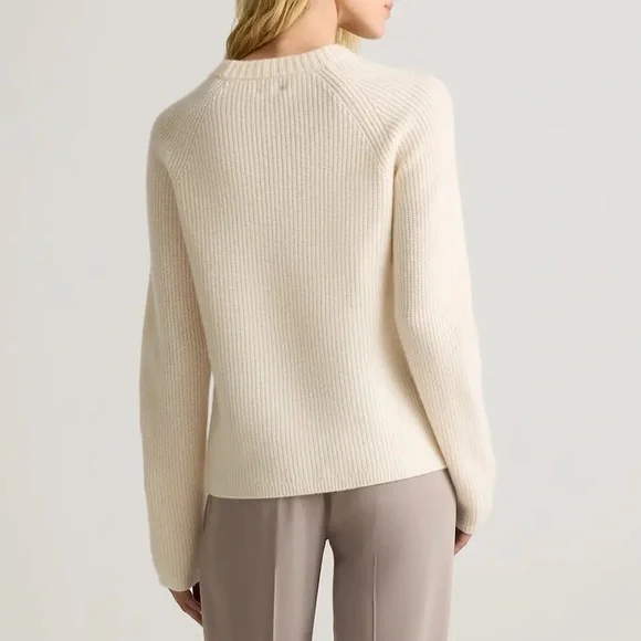 Quince Mongolian Cashmere Fisherman Crewneck Sweater Ivory size M Timeless Soft - Picture 10 of 16